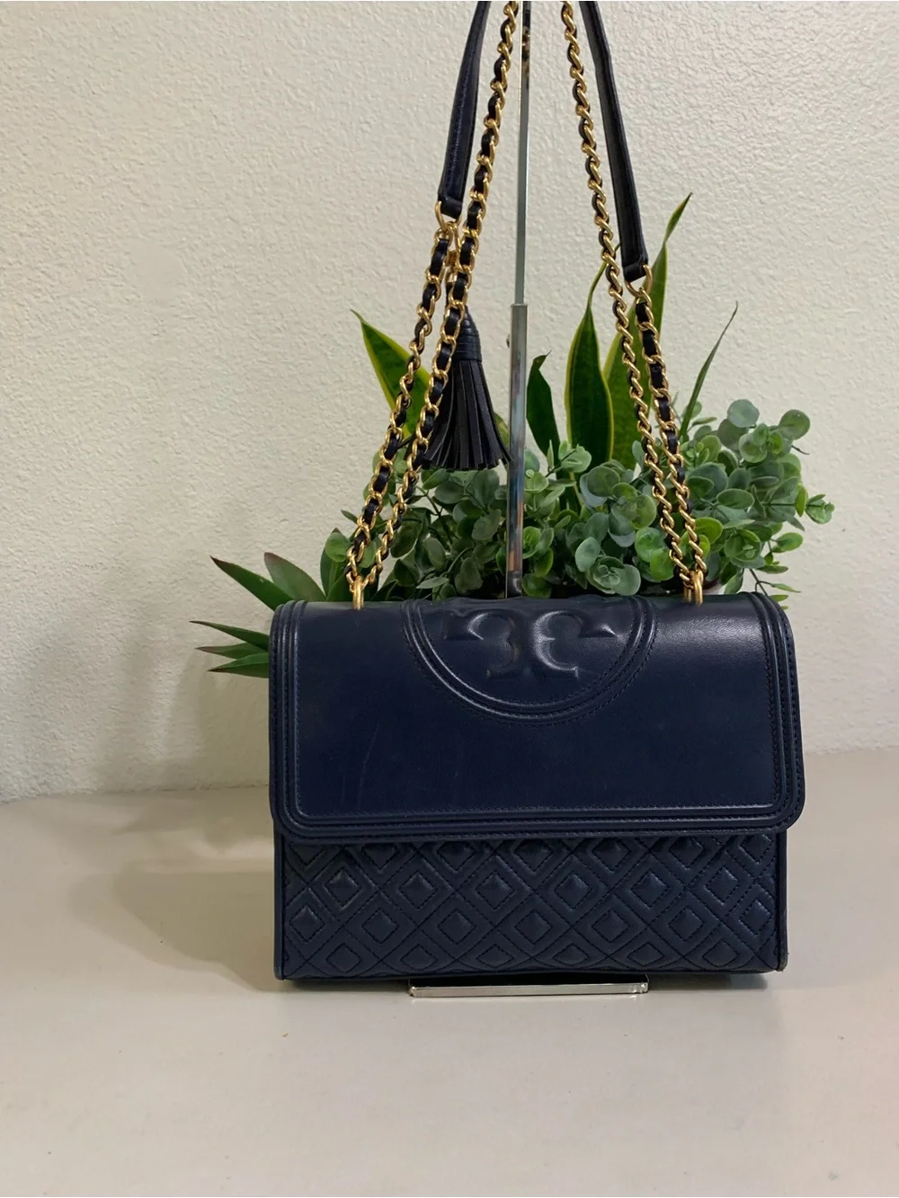 👜💕 Tory Burch Navy Fleming Quilted Leather Shoulder Bag
